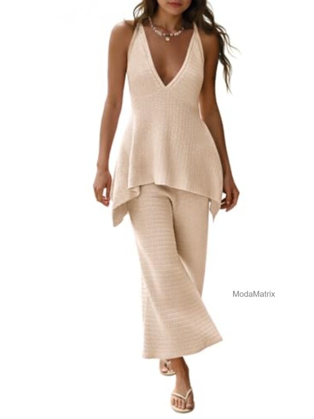 Women's 2 Piece Knit Lounge Set Flowy Wide Leg Pants Matching Outfit